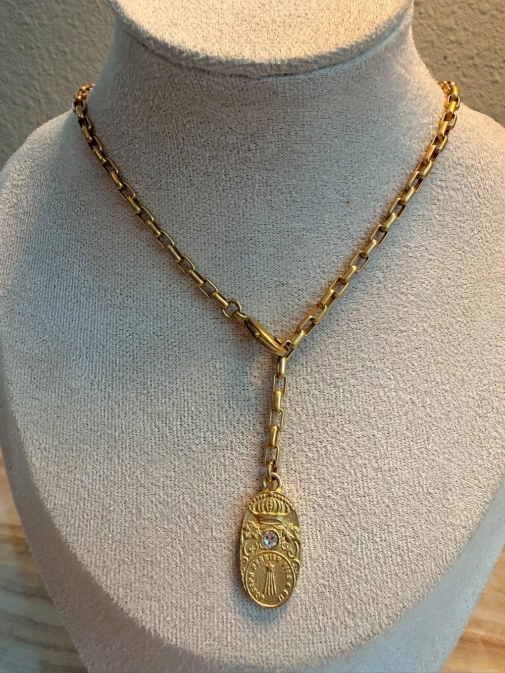 French Kande Petite Long Gold Necklace With Cuvee Royale Medallion